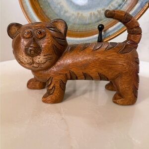 Handcrafted Brown Wooden Tiger Figurine